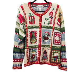 Carly St. Claire Vintage Knit Button Up Christmas Stitched Cardigan Sweater